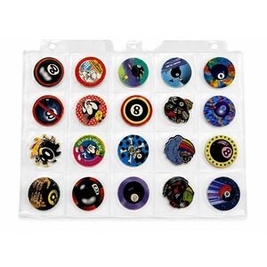 Vintage 1990s Magic 8 Ball POGs Milk Caps Lot of 20 w/ Storage Page